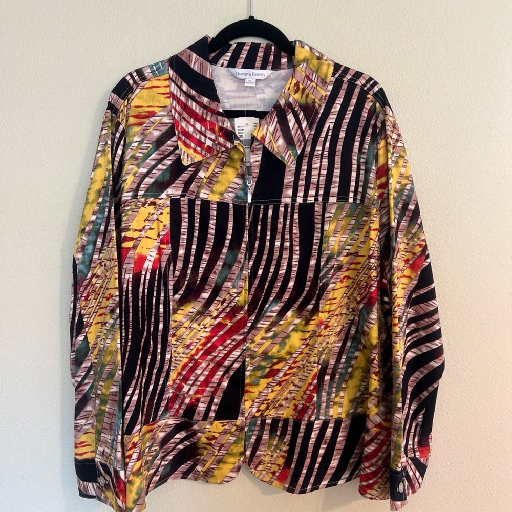 Drapers & Damons Blazer Jacket Womens 3X Multi Abstract Zip Front M31284 Stretch